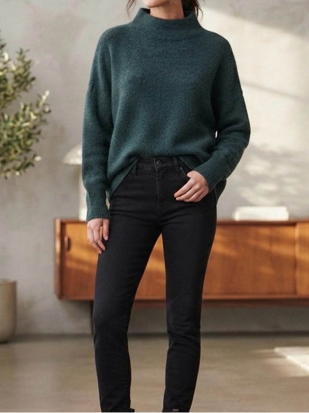 H&M  Premium Selection Forest Green Cowl Neck Turtleneck Sweater